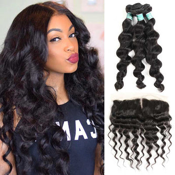 Ali Grace Loose Wave Hair Bundles 3 Pcs With 13x4 Lace Frontal 