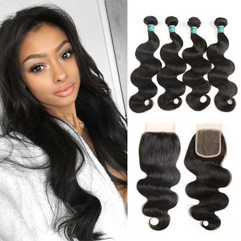 Ali Grace Body Wave Human Hair Bundles 4 Pcs With 4x4 Lace Closure 