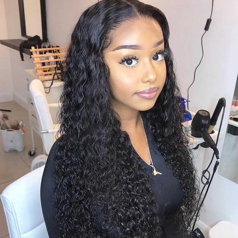 Aligrace 4x4 Lace Closure Kinky Curly Wigs Natural Black Color