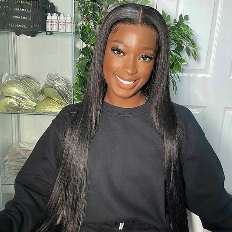 Aligrace U Part Lace Straight Glueless Wigs Natural Black