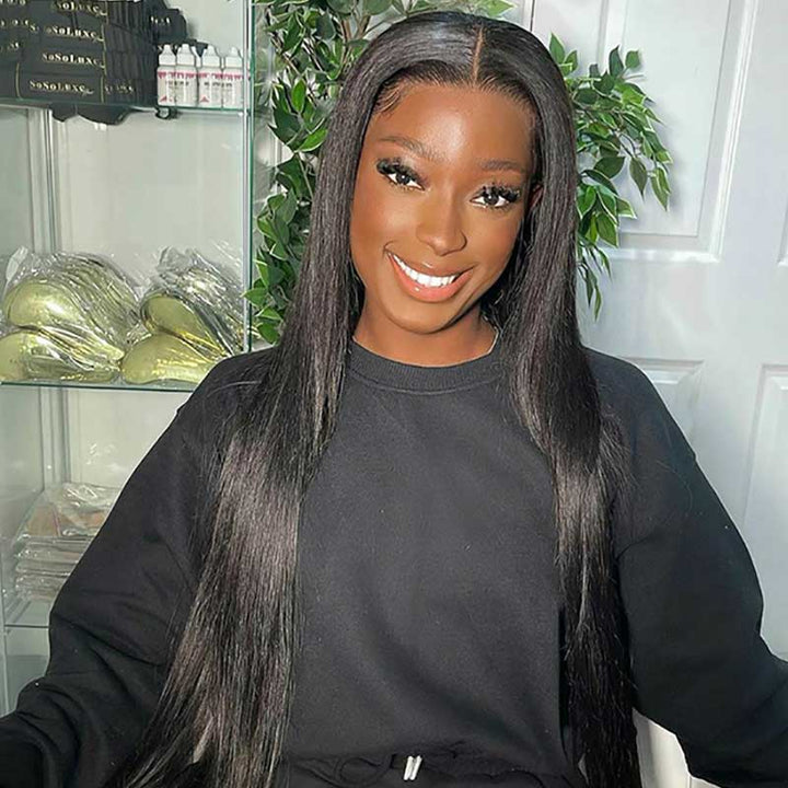 Aligrace U Part Lace Straight Glueless Wigs Natural Black