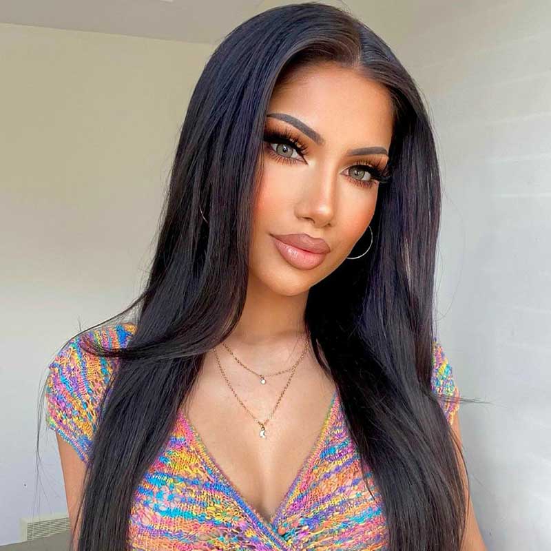 Aligrace U Part Lace Straight Glueless Wigs Natural Black