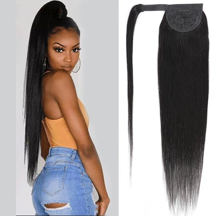 Ali Grace Straight Clip In Weave Ponytail Hair Extensions Human Hair Wrap Around High Ponytail With Weave 4x4 5x5 6x6 Lace Closure Wig AliGrace 