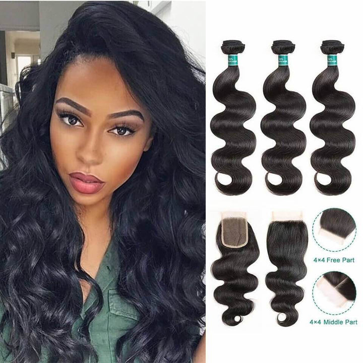 Ali Grace Body Wave Hair Weave 3 Pcs With 4x4 Lace Closure 