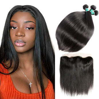 Ali Grace Straight Human Hair Bundles 3 Pcs With 13x4 Lace Frontal 