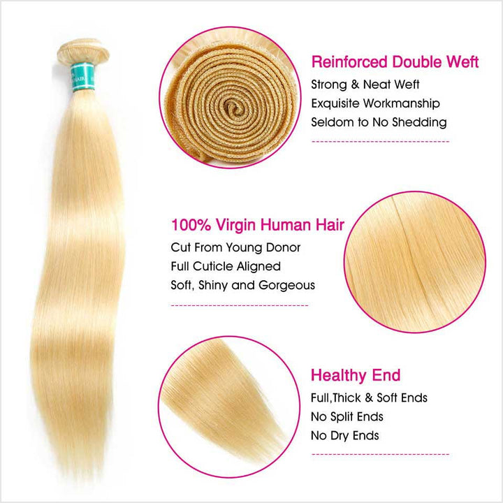 613 Blonde Color Virgin Straight Human Hair 1 Bundles-3