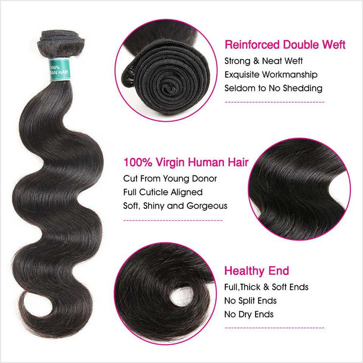 Ali Grace Body Wave Human Hair Bundles 4 Pcs With 4x4 Lace Closure 