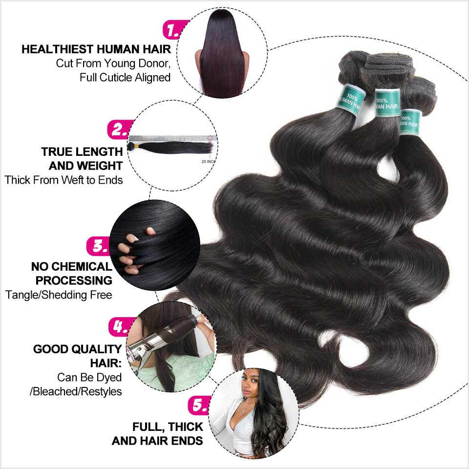 Ali Grace Malaysian Body Wave Hair Bundles 4 Pcs With 4x4 Lace Closure