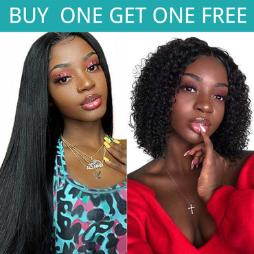 Buy One Get One Free 4x4 Lace Closure Straight Wigs and Bob Curly 13x4 Lace Front Wigs