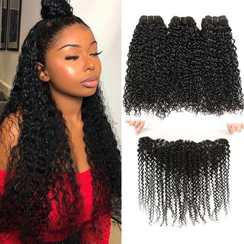 Ali Grace Kinky Curly Hair Weave Bundles 3 Pcs with 13x4 Lace Frontal