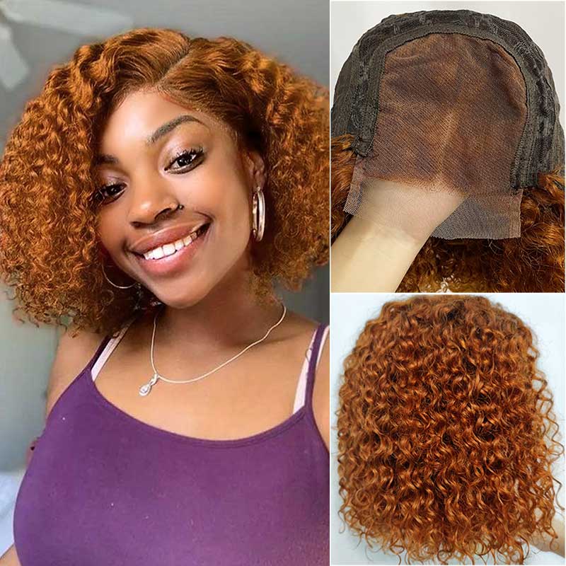 Aligrace 4x4 Closure Lace Straight BoB Wigs Ginger Orange Color
