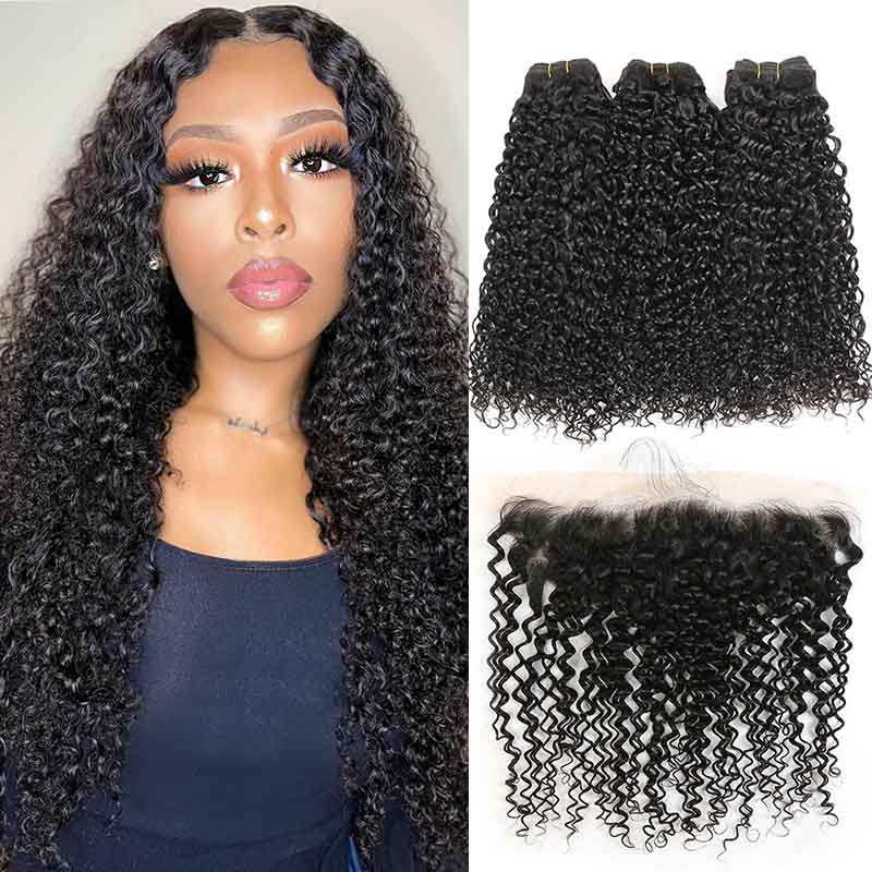 Ali Grace Kinky Curly Hair Bundles 3 Pcs With 13x4 Lace Frontal 