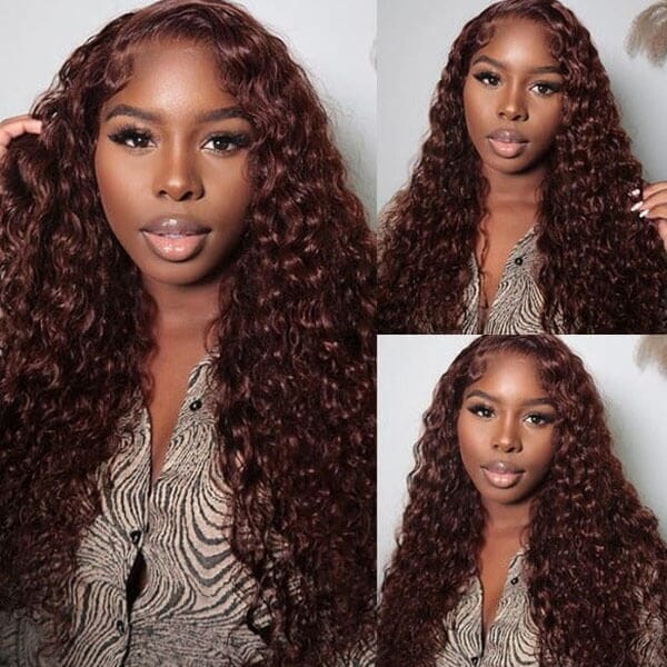 Aligrace 13*4 Lace Jerry Curly Wig Reddish Brown Dark Auburn Color 