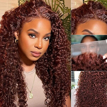 Aligrace 13*4 Lace Jerry Curly Wig Reddish Brown Dark Auburn Color 