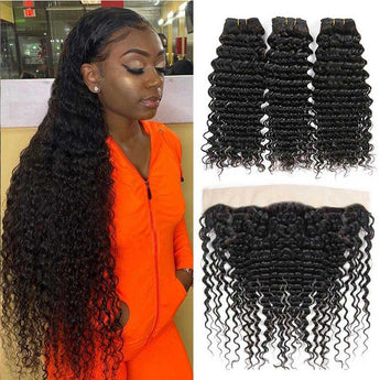 Ali Grace Deep Wave Hair Bundles 3 Pcs with 13x4 Lace frontal 