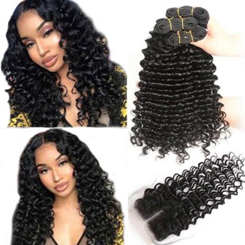 Ali Grace Deep Wave Hair Wave 3 Pcs With 4x4 Lace Closure 
