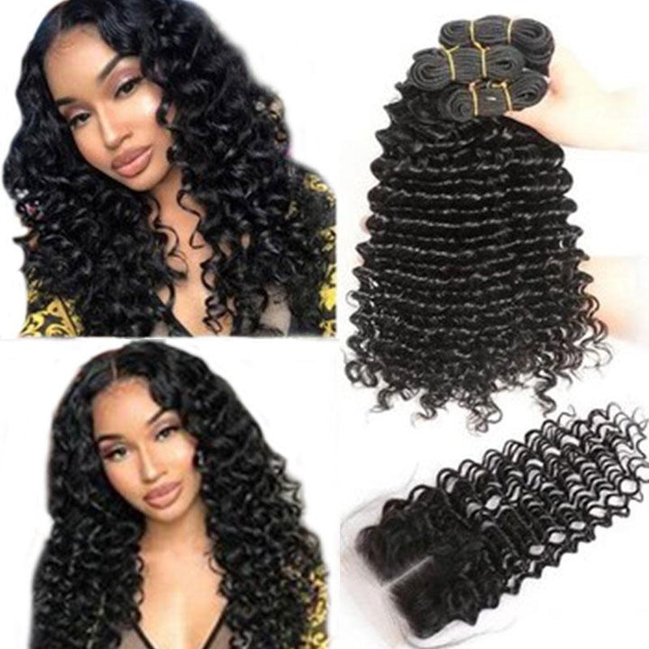 Ali Grace Deep Wave Hair Wave 3 Pcs With 4x4 Lace Closure 