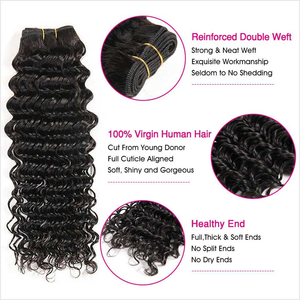 Ali Grace Deep Wave Hair Wave 3 Pcs With 4x4 Lace Closure 