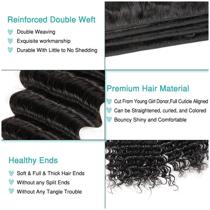 Ali Grace Deep Wave Hair Bundles 3 Pcs With 13x4 Lace Frontal 