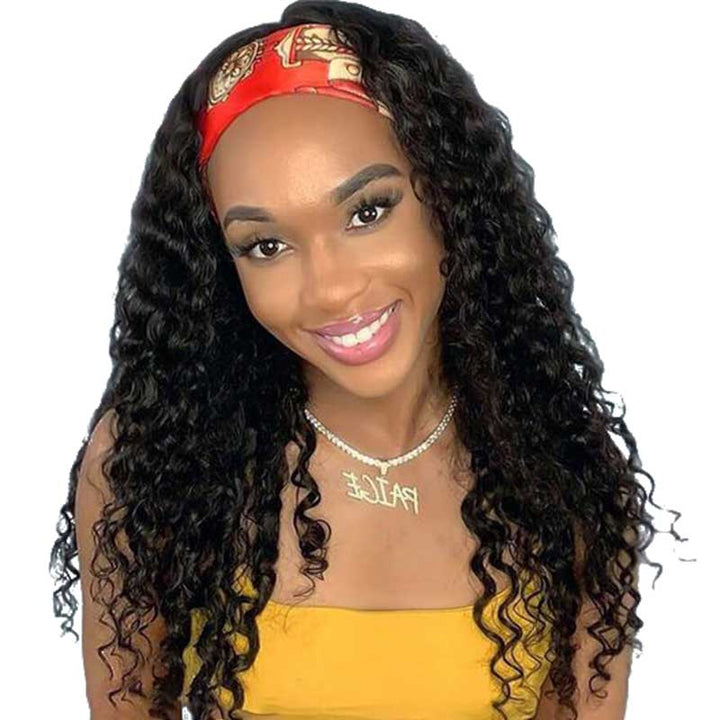 Aligrace Headband Deep Wave Human Hair Wigs 