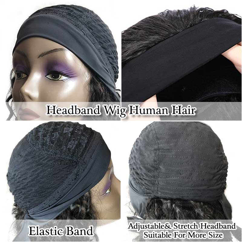 Aligrace Headband Deep Wave Human Hair Wigs 