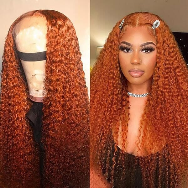Aligrace 13x4 Lace Curly Wig Ginger Orange Color