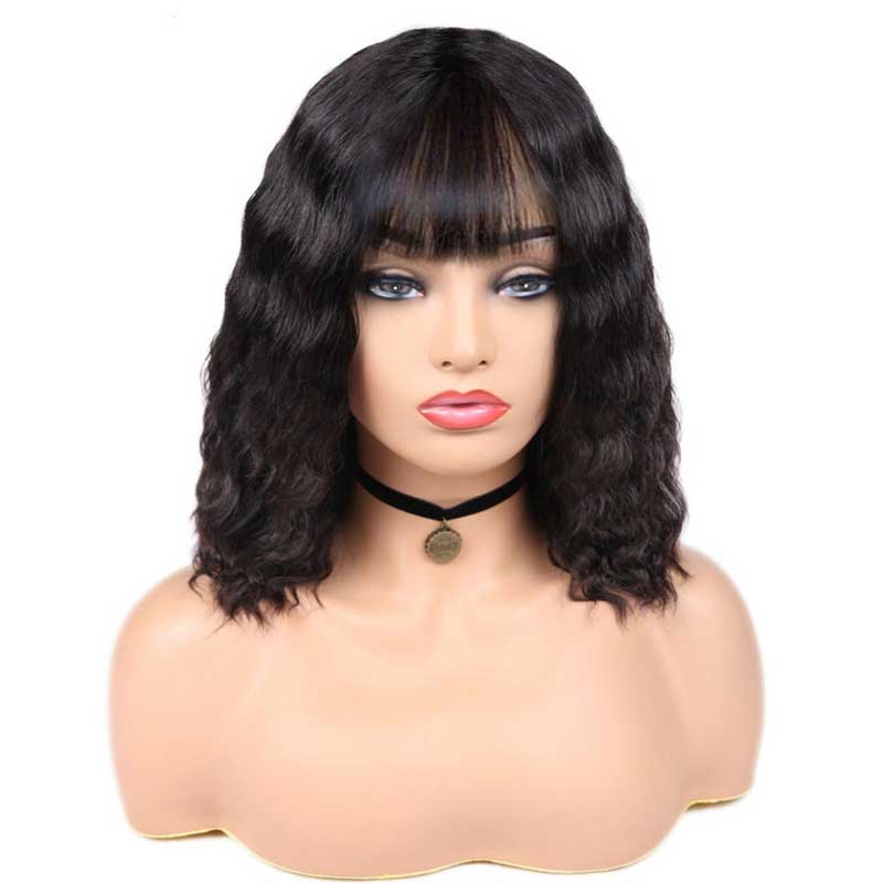 Aligrace Full Machine Made Wavy Bob Wigs With Bangs