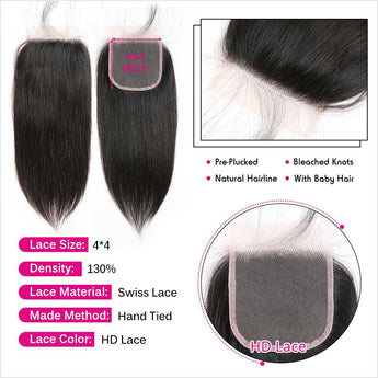 HD Straight Hair 4*4 Lace Closure Free part Suit Skin Well HD Lace Closure 5*5 Straight Hair Closure Can Be Dyed HD Lace Closure AliGrace 