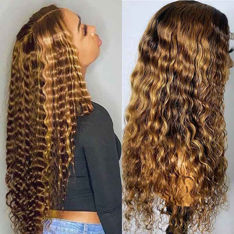 Aligrace Hair 13x4 Water Wave Wigs HighLight Brown 