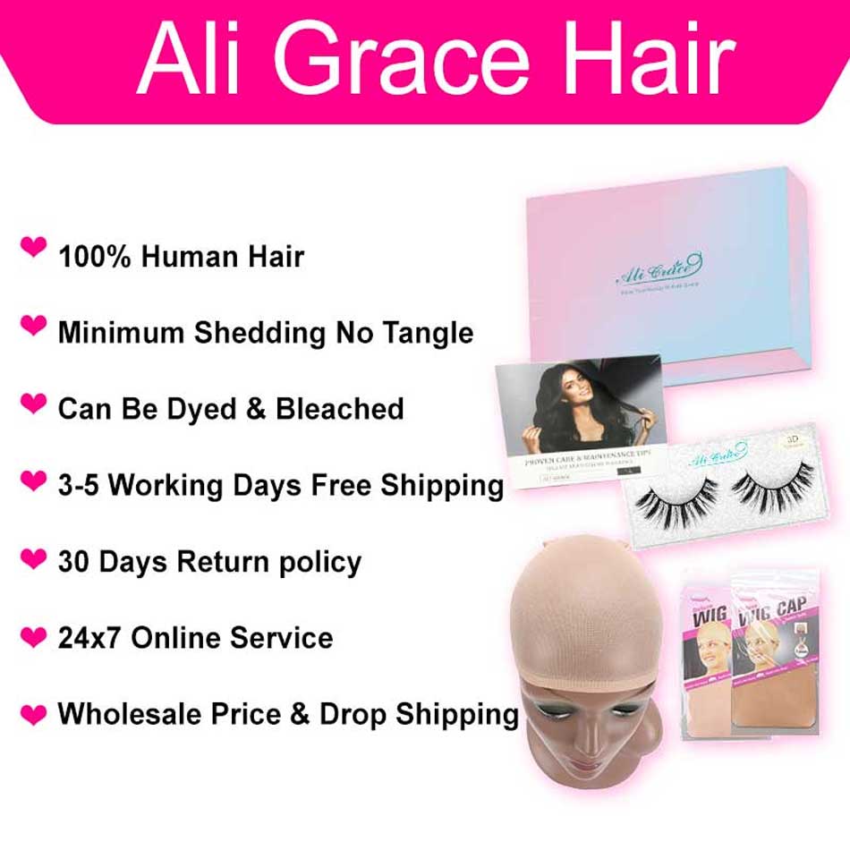 Ali Grace Straight Human Hair 3 Bundles With 4x4 Lace Closure