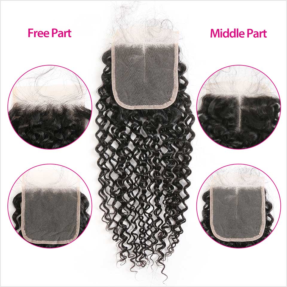 Ali Grace Brazilian Kinky Curly Hair Bundles 3 Pcs With 4x4 Lace Closure Full Cuticle Aligned 