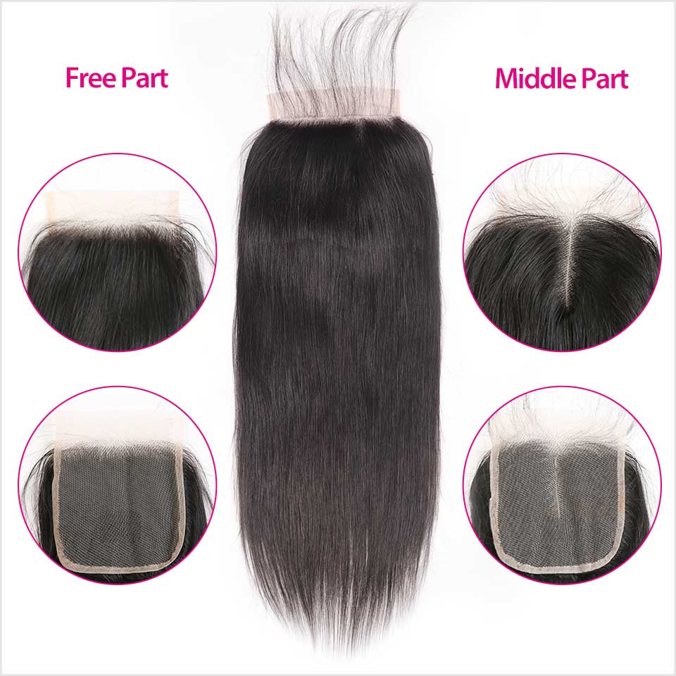Ali Grace Straight Hair Bundles 4 Pcs with 4x4 Lace Closure 