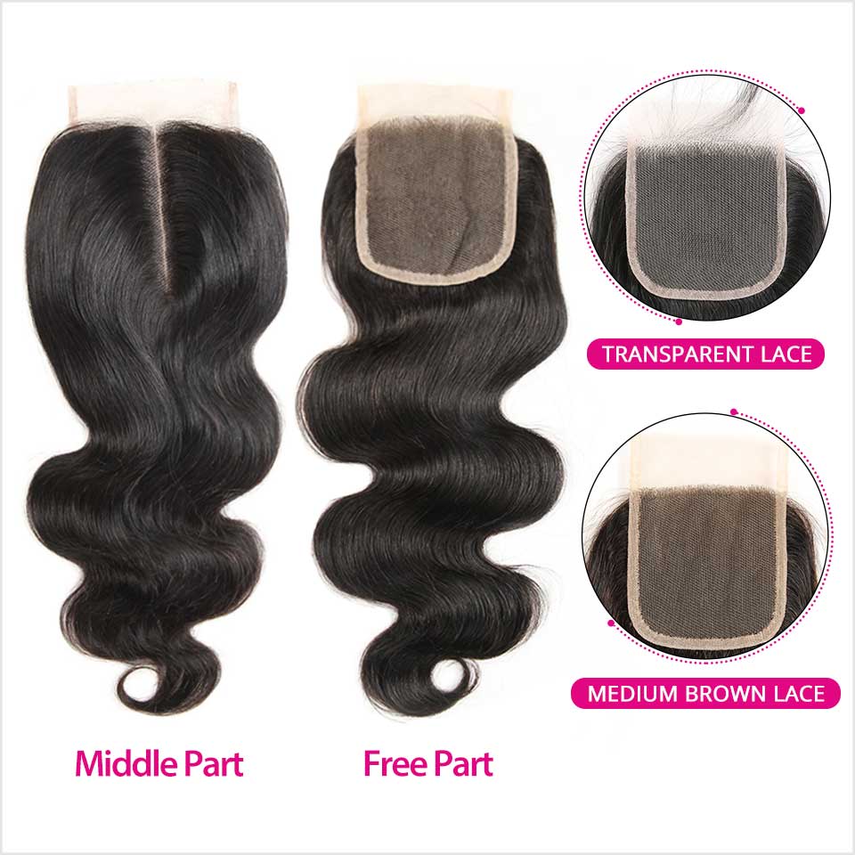 Ali Grace Body Wave Human Hair Bundles 4 Pcs With 4x4 Lace Closure 