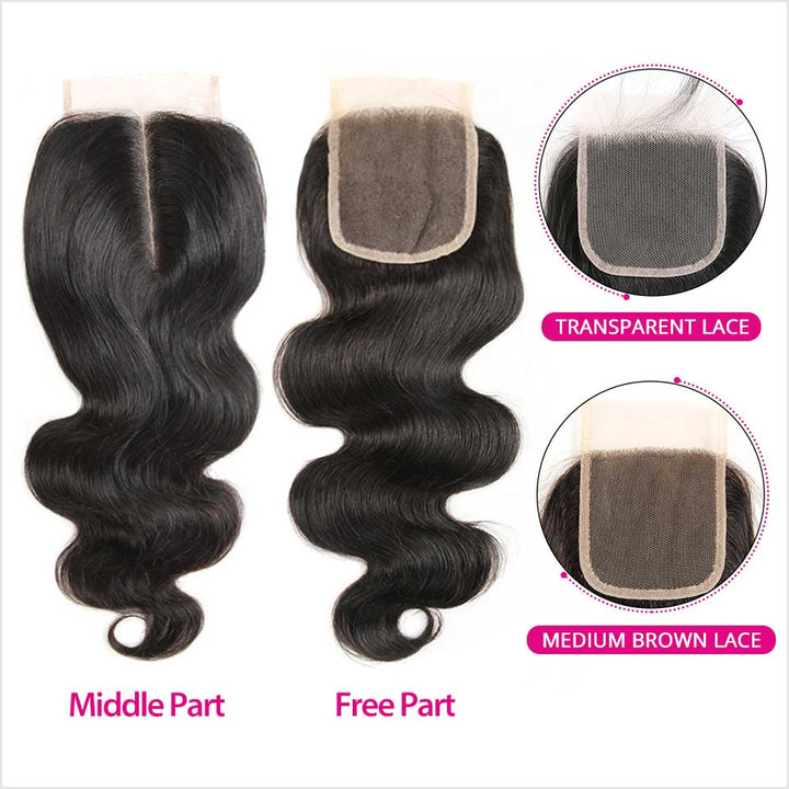 Ali Grace Body Wave Human Hair Bundles 4 Pcs With 4x4 Lace Closure 