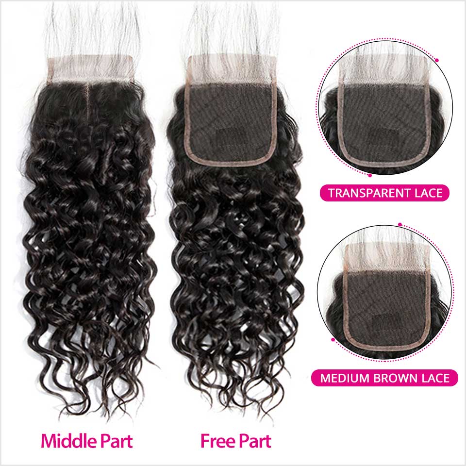 Ali Grace Water Wave Hair Bundles 3 Pcs With 4x4 Lace Closure