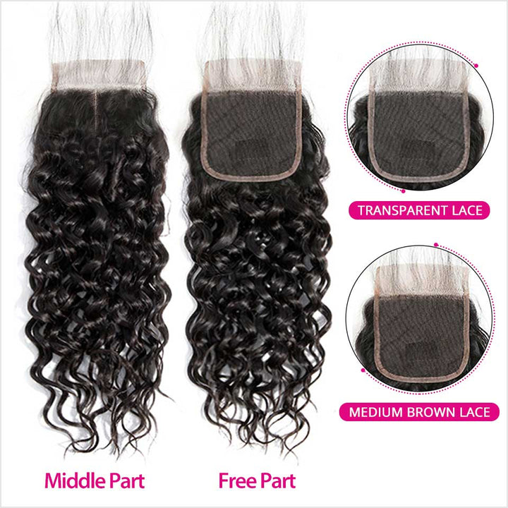 Ali Grace Water Wave Hair Bundles 4 Pcs With 4x4 Lace Closure 