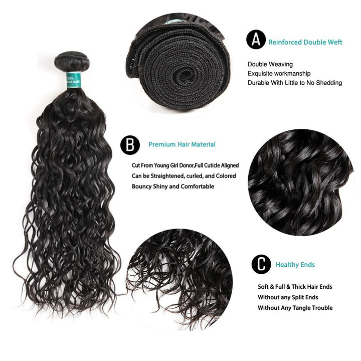 Ali Grace Water Wave Hair Bundles 3 Pcs with 13x4 Lace Frontal 