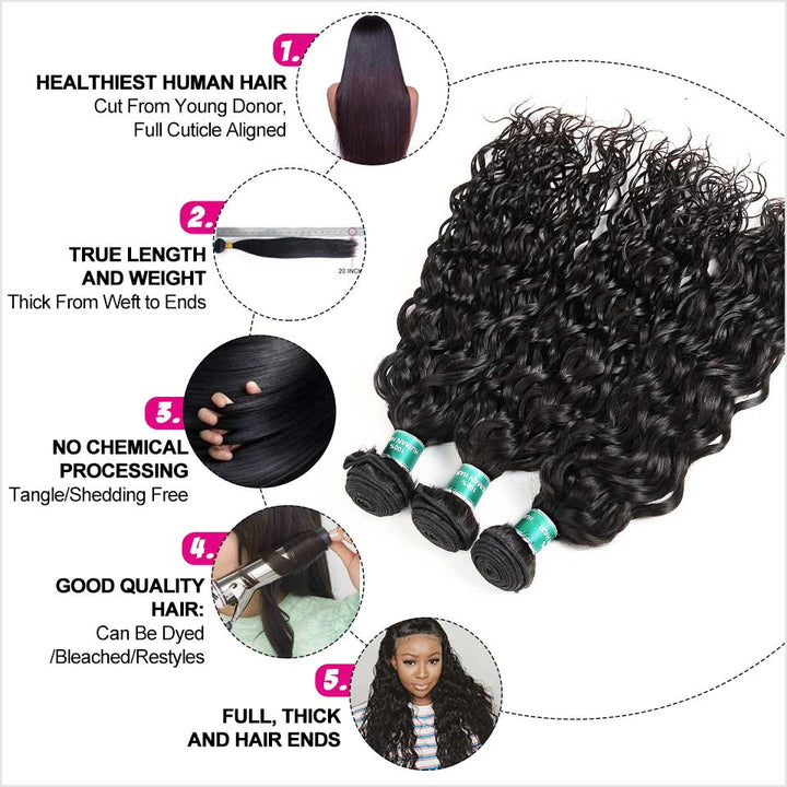 Ali Grace 3 Pcs Water Wave Virgin Human Hair Bundles