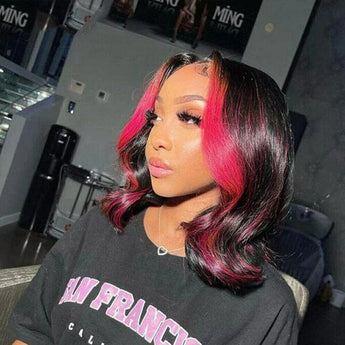 Aligrace 13*4 Lace Body Wave Wigs Pink Skunk Stripe Color