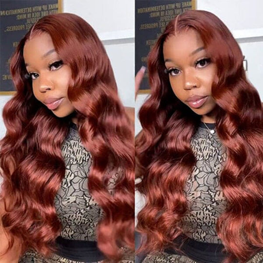 Aligrace 13x4 Frontal Lace Body Wave Human Hair Wig #33 Reddish Brown