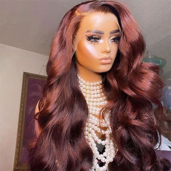 Aligrace 13x4 Frontal Lace Body Wave Human Hair Wig #33 Reddish Brown  