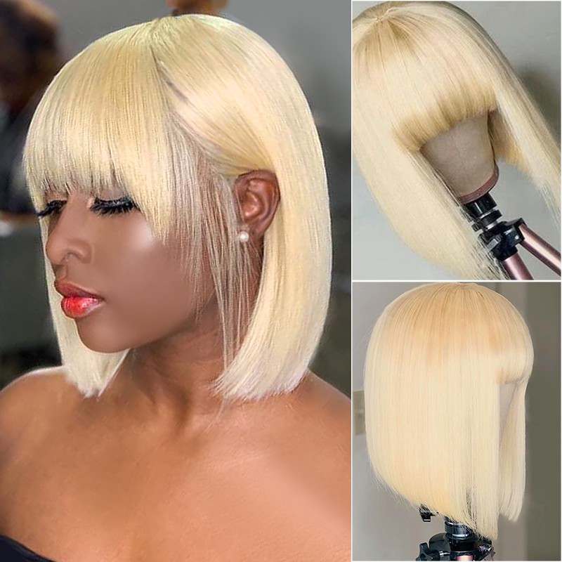 Aligrace Machine Made Straight BoB Wigs With Bang 613 Color