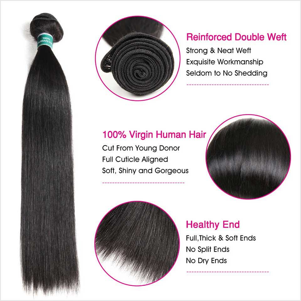 Ali Grace Straight Hair Bundles 4 Pcs with 4x4 Lace Closure 
