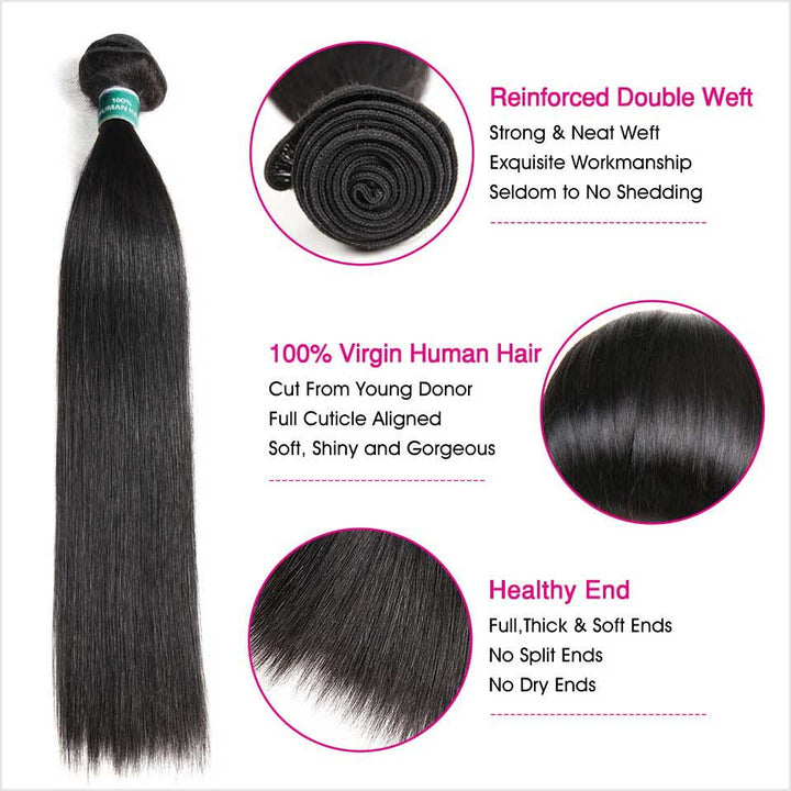 Ali Grace Straight Human Hair Bundles 3 Pcs With 13x4 Lace Frontal 