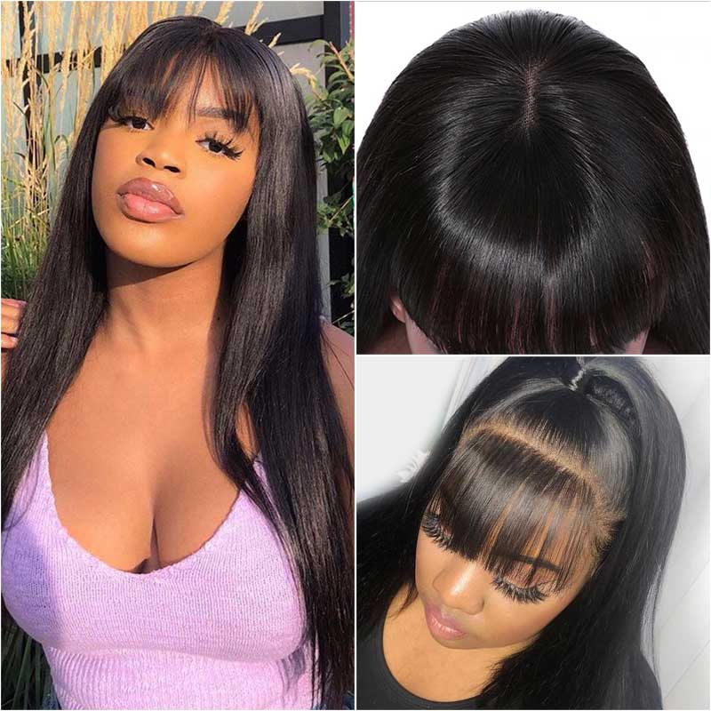 Aligrace 13x4 Lace Straight Human Hair Wigs with Bangs