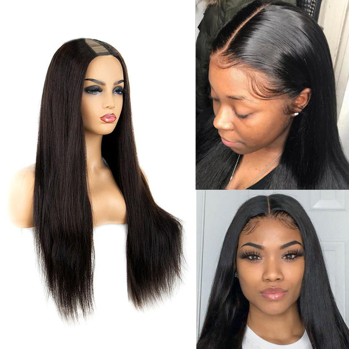 Aligrace U Part Lace Straight Glueless Wigs Natural Black
