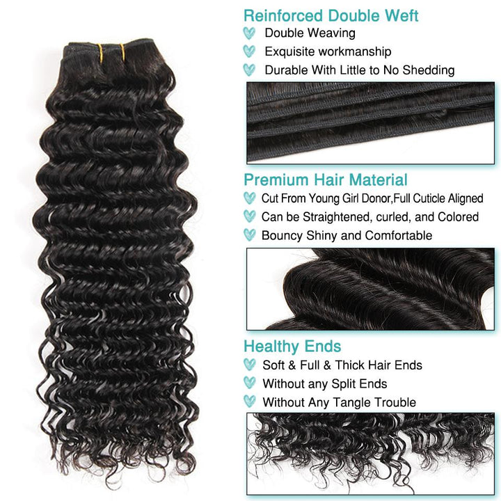 Ali Grace Deep Wave Hair Bundles 3 Pcs With 13x4 Lace Frontal 