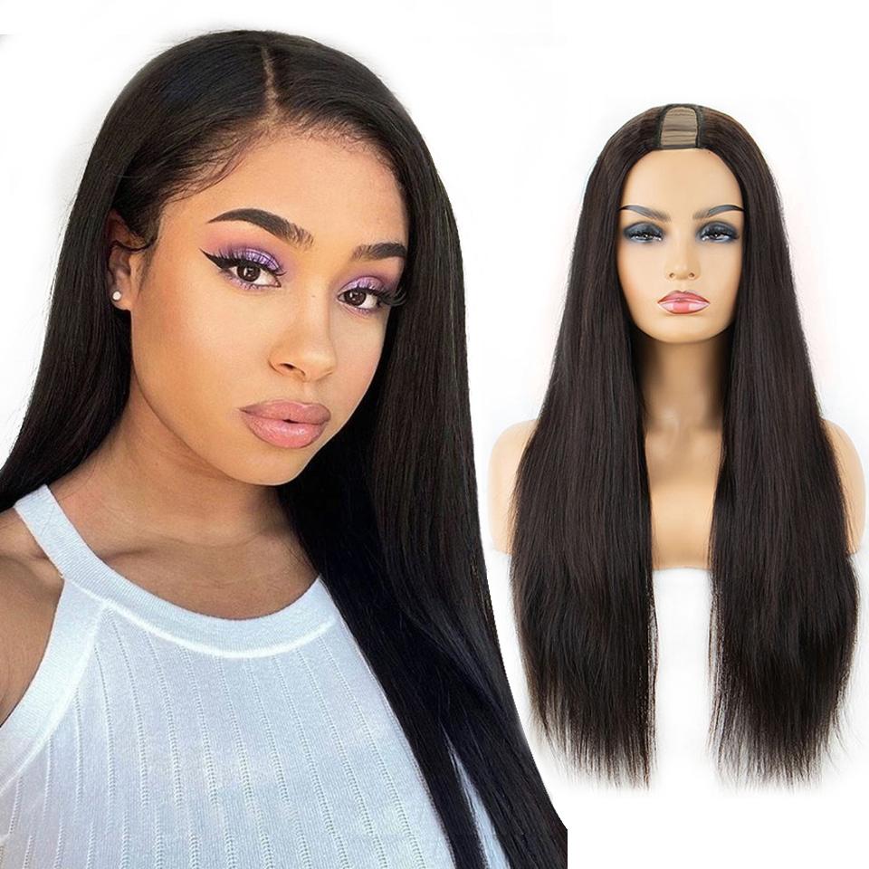 Aligrace U Part Lace Straight Glueless Wigs Natural Black