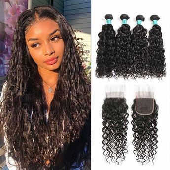 Ali Grace Water Wave Hair Bundles 4 Pcs With 4x4 Lace Closure 