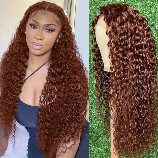 Aligrace 13x4 Lace Water Wave Wigs #33 Reddish Brown Color
